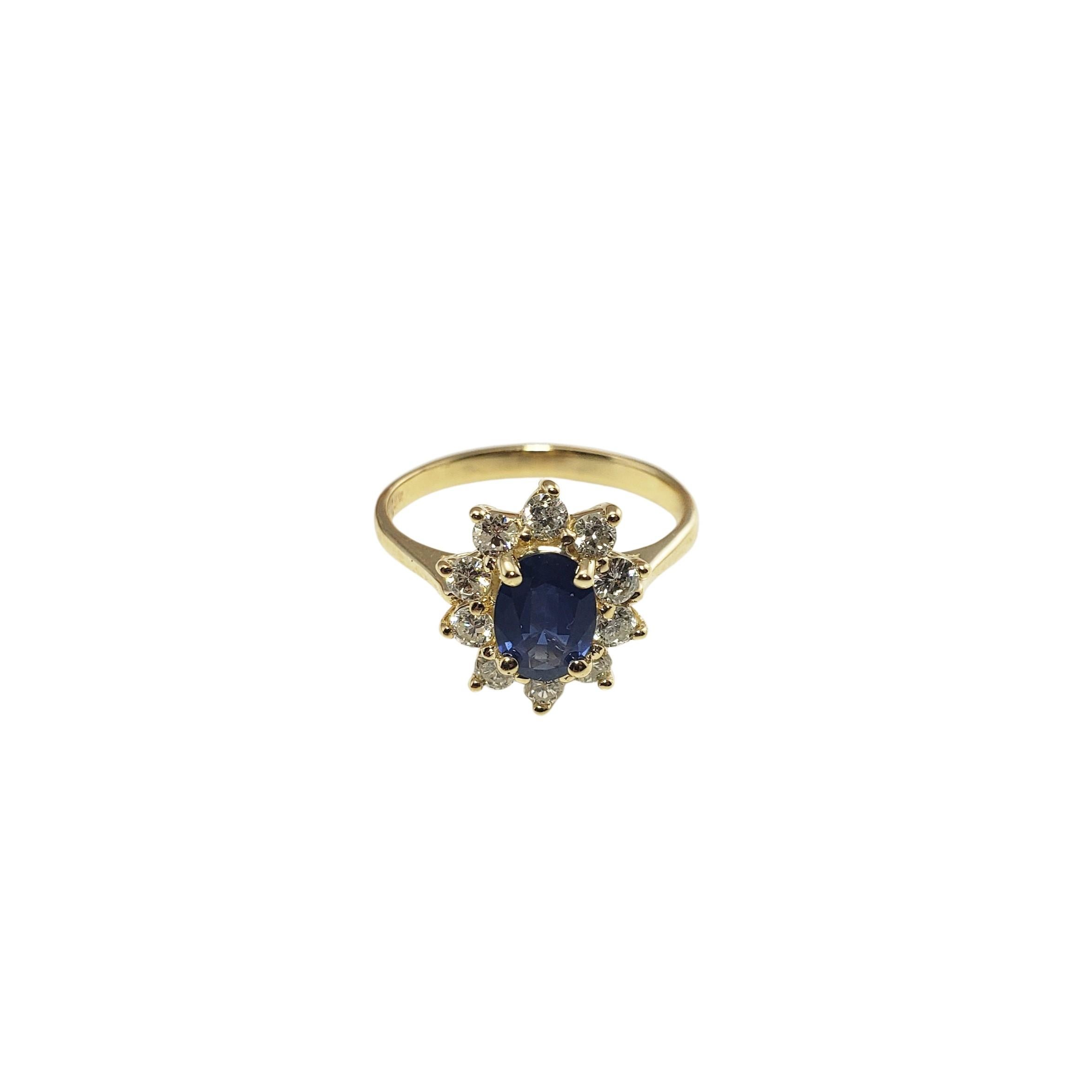 Oval Cut 14 Karat Yellow Gold Natural Sapphire and Diamond Ring Size 5.75 #17068 For Sale