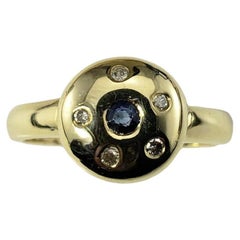 Vintage 14 Karat Yellow Gold Natural Sapphire and Diamond Ring Size 6.5 #19055