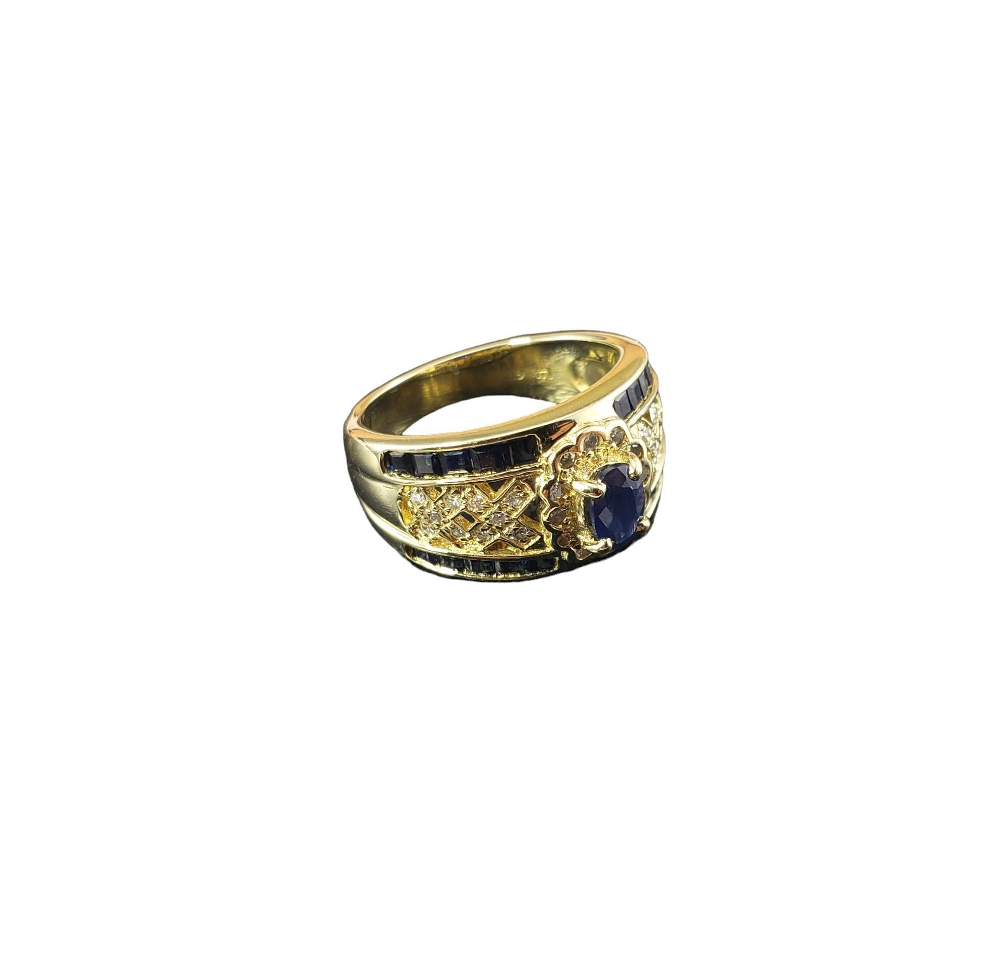 14 Karat Yellow Gold Natural Sapphire and Diamond Ring Size 6.75 #16079 In Good Condition For Sale In Washington Depot, CT