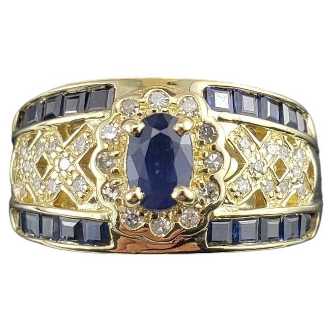 14 Karat Yellow Gold Natural Sapphire and Diamond Ring Size 6.75 #16079 For Sale