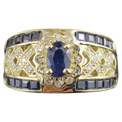 14 Karat Yellow Gold Natural Sapphire and Diamond Ring Size 6.75 #16079