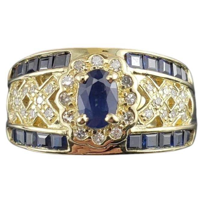 14 Karat Yellow Gold Natural Sapphire and Diamond Ring Size 6.75 #24901