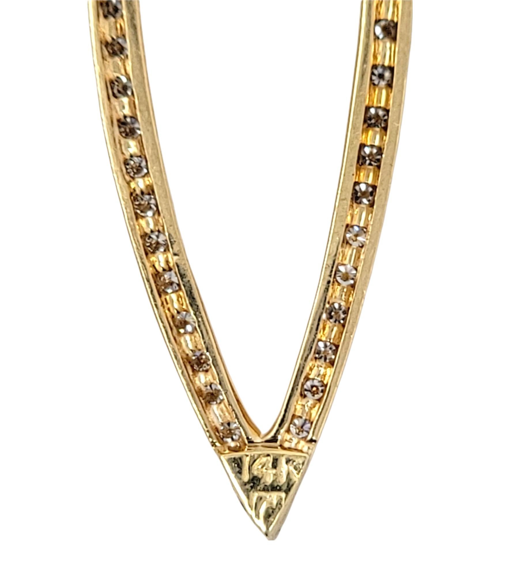 14 Karat Yellow Gold Navette Shaped Open Pave Diamond Drop Pierced Earrings For Sale 4