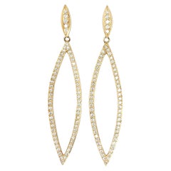 14 Karat Yellow Gold Navette Shaped Open Pave Diamond Drop Pierced Earrings