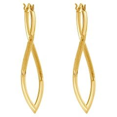 14 Karat Yellow Gold Navette Twist Hoop Earrings