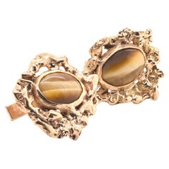 14 Karat Yellow Gold Nugget Cats Eye Cufflinks