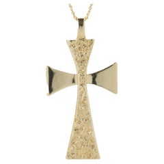 14 Karat Yellow Gold Nugget Style Cross Necklace