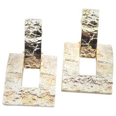 14 Karat Yellow Gold Nugget Textured Square Drop Earrings