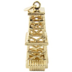Vintage 14 Karat Yellow Gold Oil Rig Tower Charm Pendant