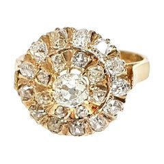 14 Karat Yellow Gold Old European Cut Diamond Cluster Ring