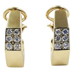 14 Karat Yellow Gold Omega Back Diamond Hoop Earrings