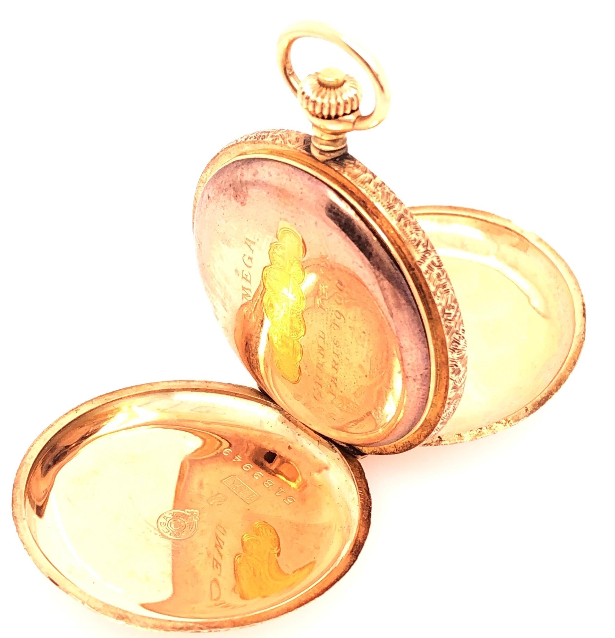 Women's or Men's 14 Karat Yellow Gold Omega Grand Prix 1900 Pocket Watch For Sale