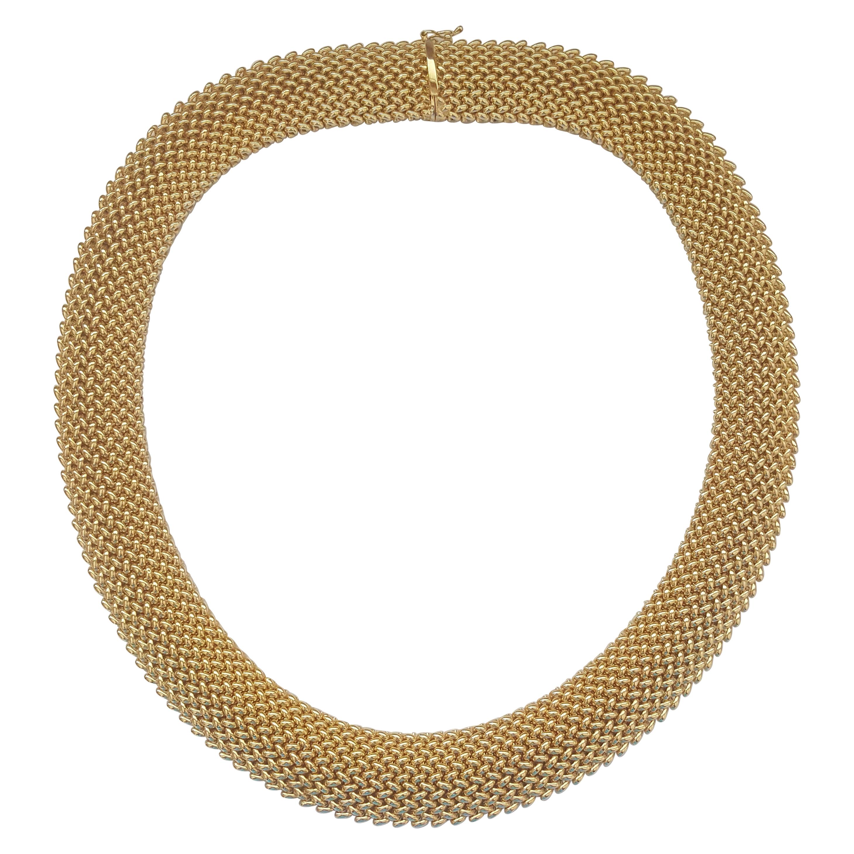 14 Karat Yellow Gold Omega Style Necklace with a Mesh Design