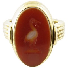 Vintage 14 Karat Yellow Gold Onyx and Carnelian Flip Ring