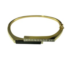 14 Karat Yellow Gold Onyx and Diamond Crossover Bangle Bracelet #19568