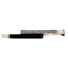 14 Karat Yellow Gold Onyx and Diamond Crossover Bangle Bracelet #19568