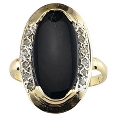 Vintage 14 Karat Yellow Gold Onyx and Diamond Ring Size 5.75 #16078
