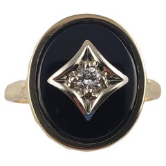 14 Karat Yellow Gold Onyx and Diamond Ring Size 6.25