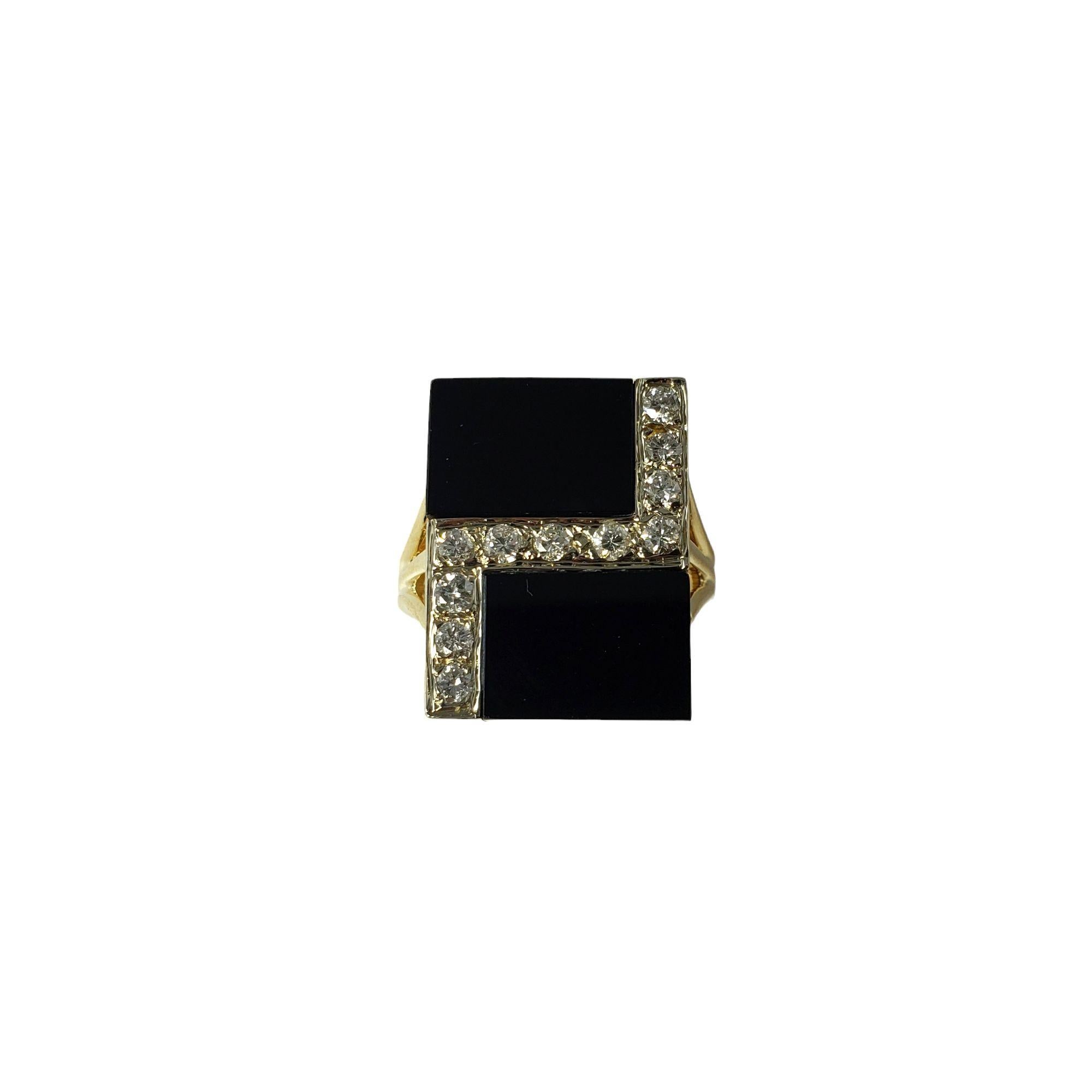 Ring aus 14 Karat Gelbgold mit Onyx und Diamant im Zustand „Gut“ im Angebot in Washington Depot, CT