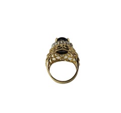 14 Karat Yellow Gold Onyx and Diamond Ring