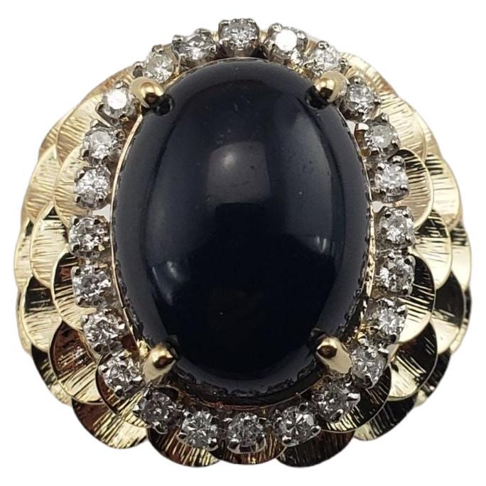 14 Karat Yellow Gold Onyx and Diamond Ring For Sale