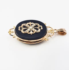 14 Karat Yellow Gold Onyx and Pearl Locket