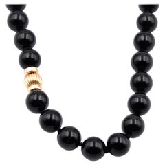 14 Karat Yellow Gold Onyx Bead Necklace