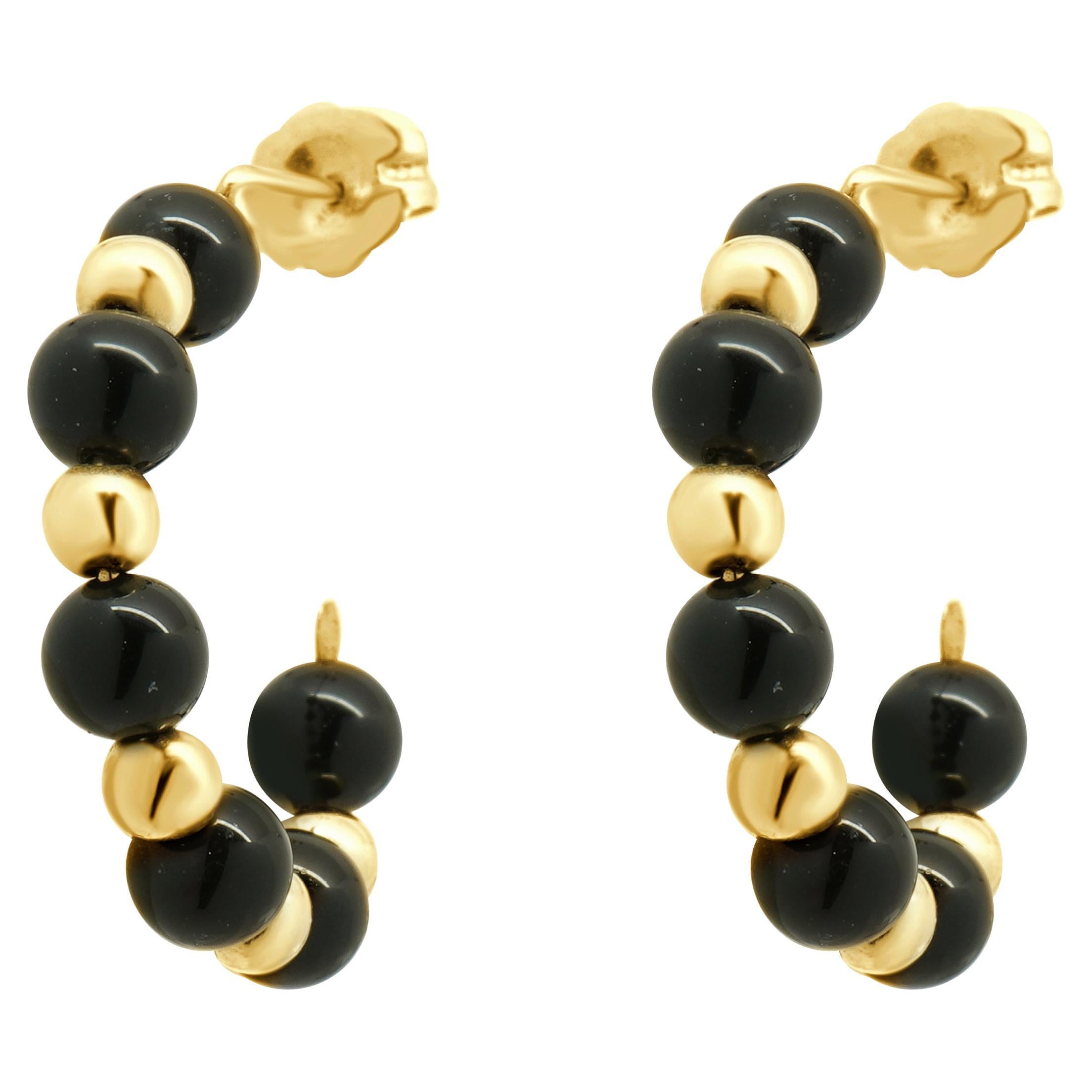 14 Karat Yellow Gold Onyx C Hoop Earrings