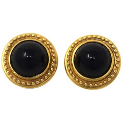 14 Karat Gelbgold Onyx-Ohrclips