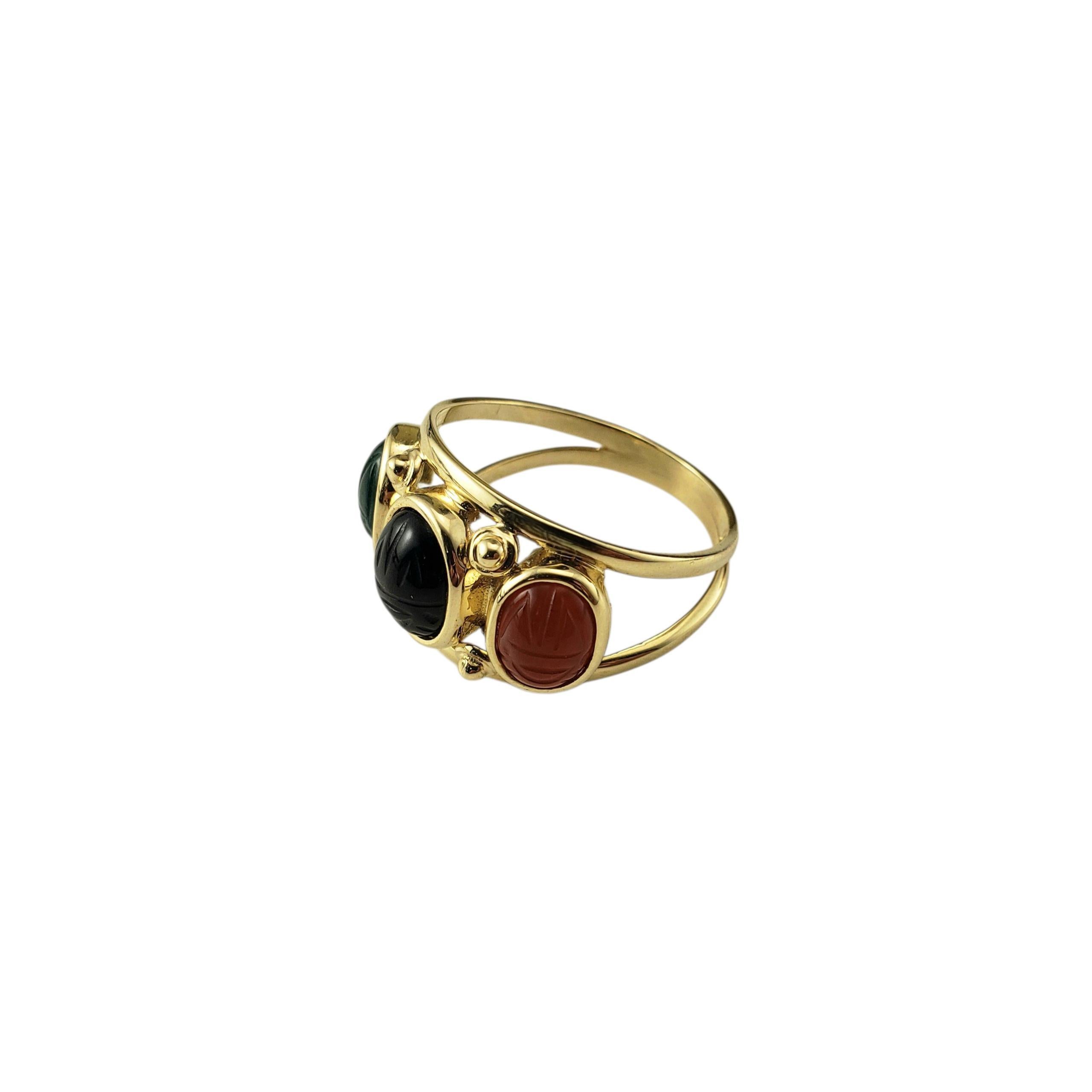 Taglio ovale Anello Scarabeo in oro giallo 14 carati con onice, giada e corniola, misura 9 #22478 in vendita