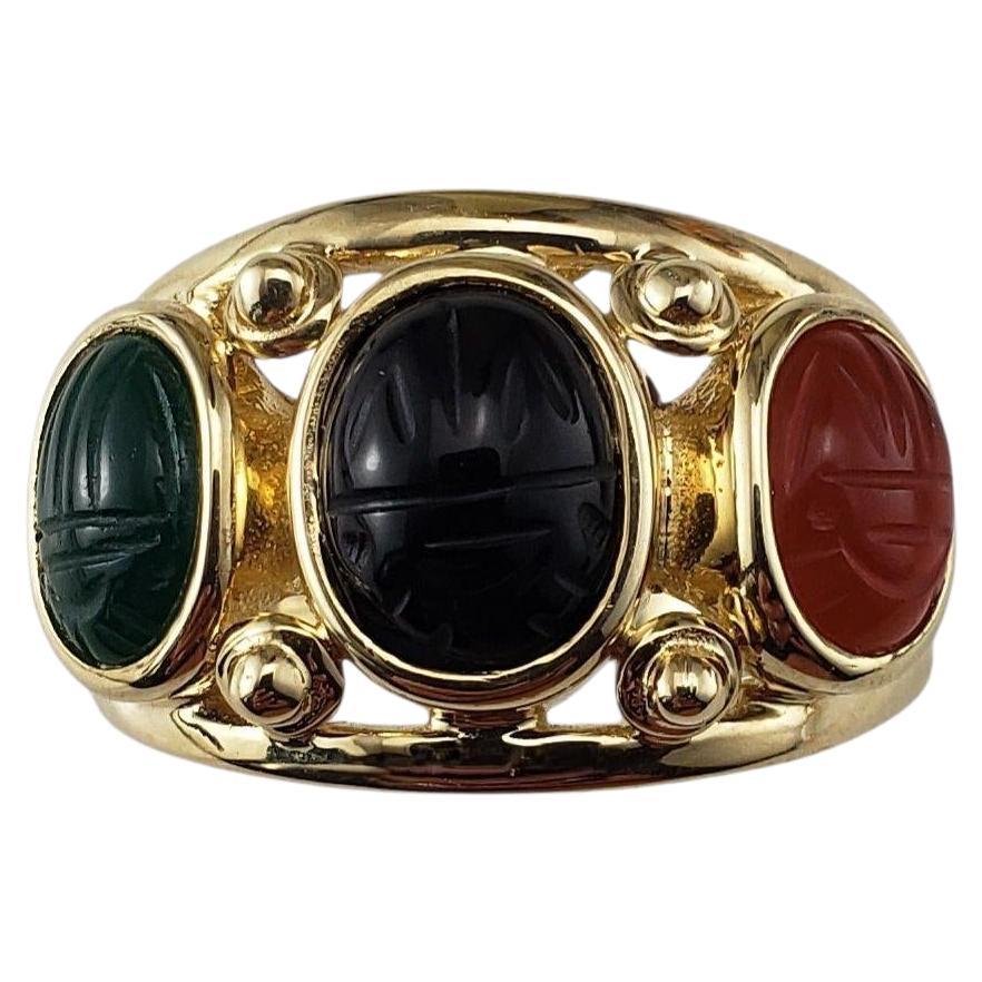 Anello Scarabeo in oro giallo 14 carati con onice, giada e corniola, misura 9 #22478 in vendita