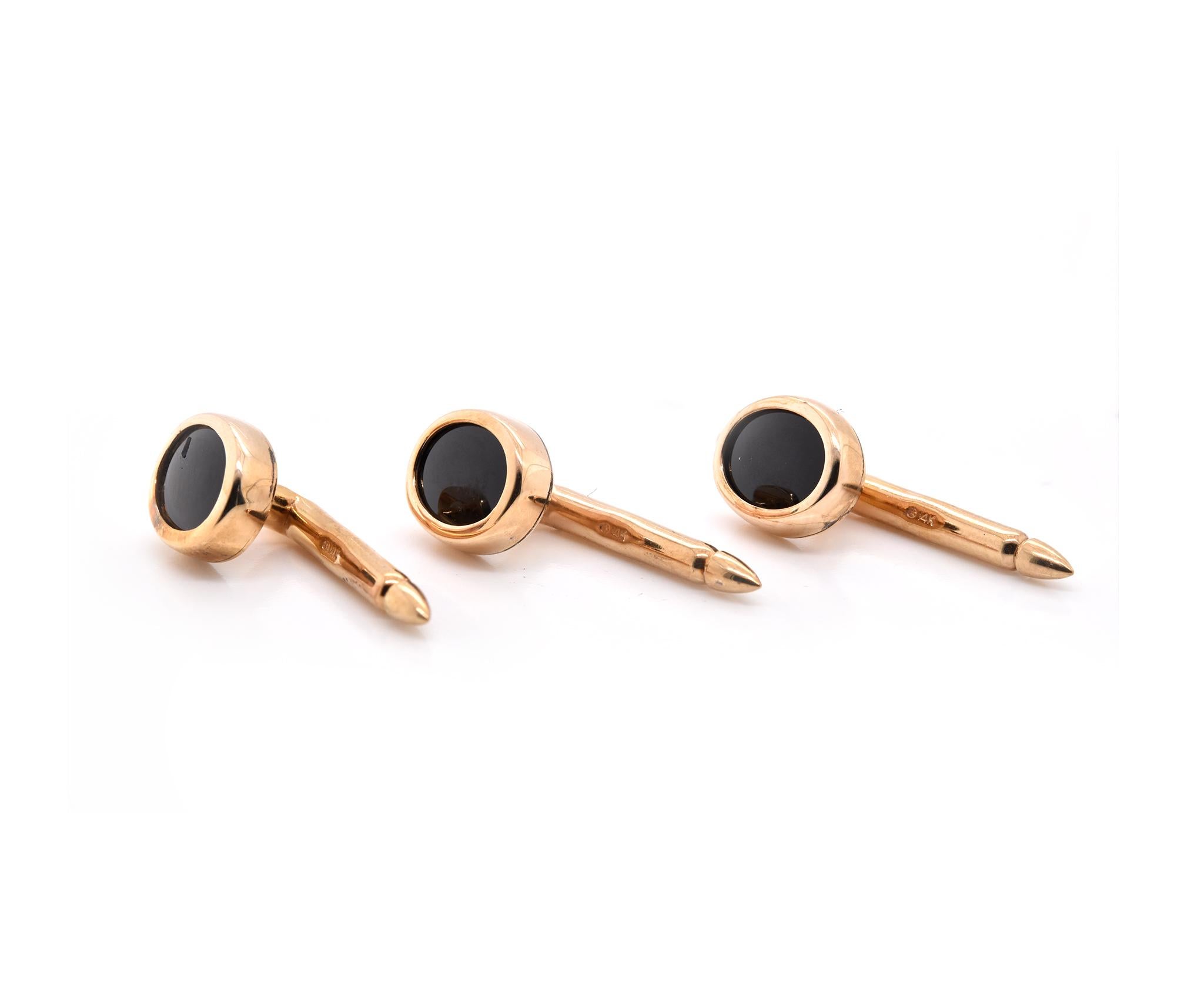 Oval Cut 14 Karat Yellow Gold Onyx Shirt Button Stud Set