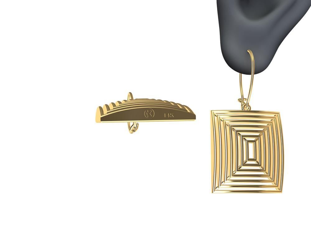 14 Karat Yellow Gold Op Art Domed and Concave Rectangle Dangle Earrings 3