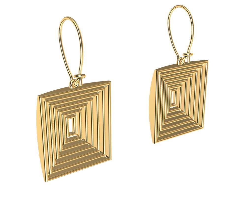 14 Karat Yellow Gold Op Art Domed and Concave Rectangle Dangle Earrings 4