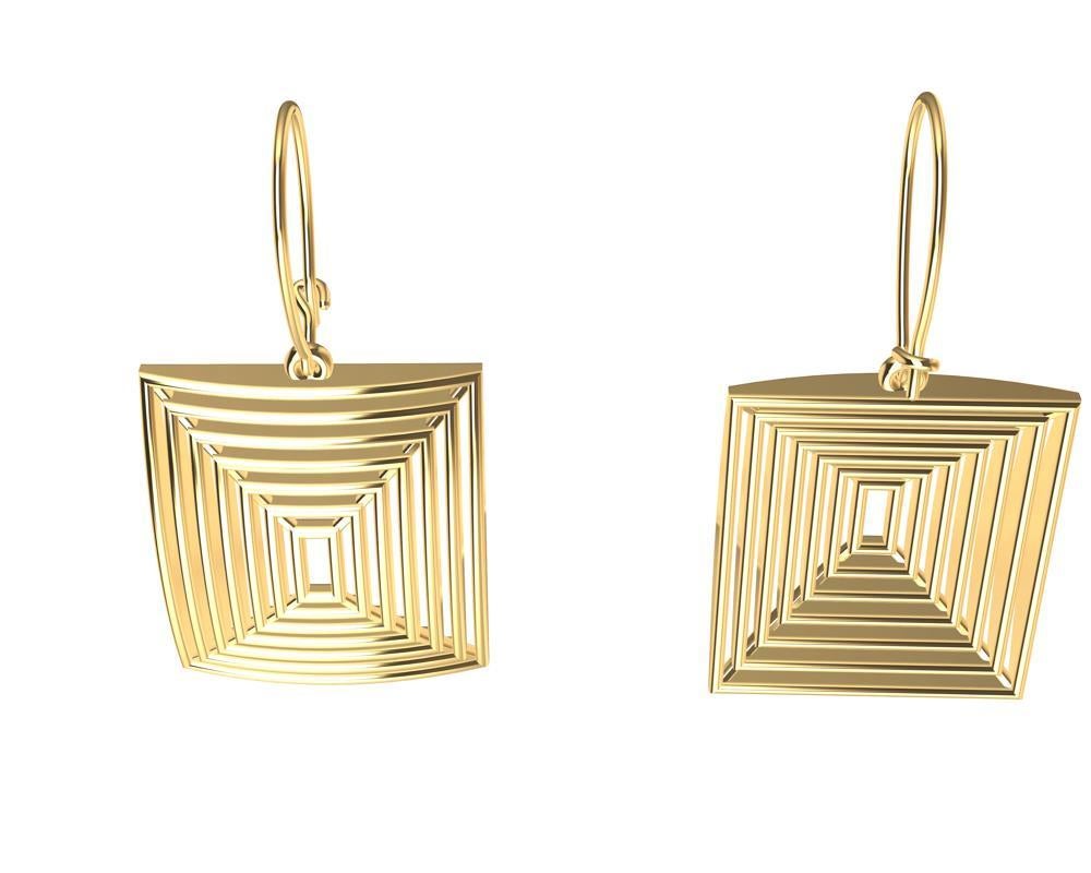 14 Karat Yellow Gold Op Art Domed and Concave Rectangle Dangle Earrings For Sale 5