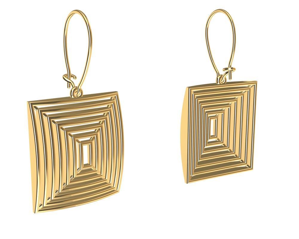 14 Karat Yellow Gold Op Art Domed and Concave Rectangle Dangle Earrings For Sale 2