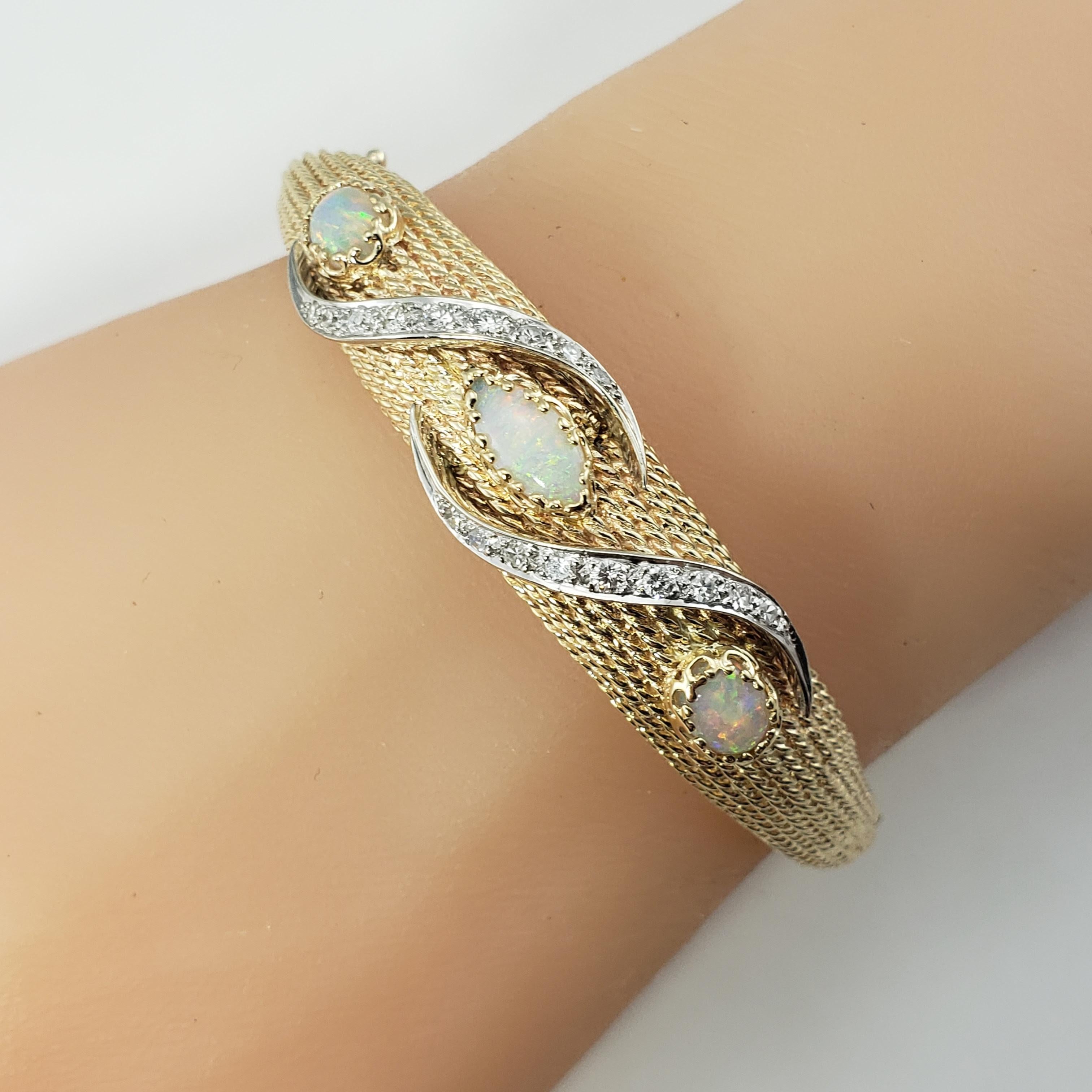 14 Karat Yellow Gold Opal and Diamond Bangle Bracelet 2