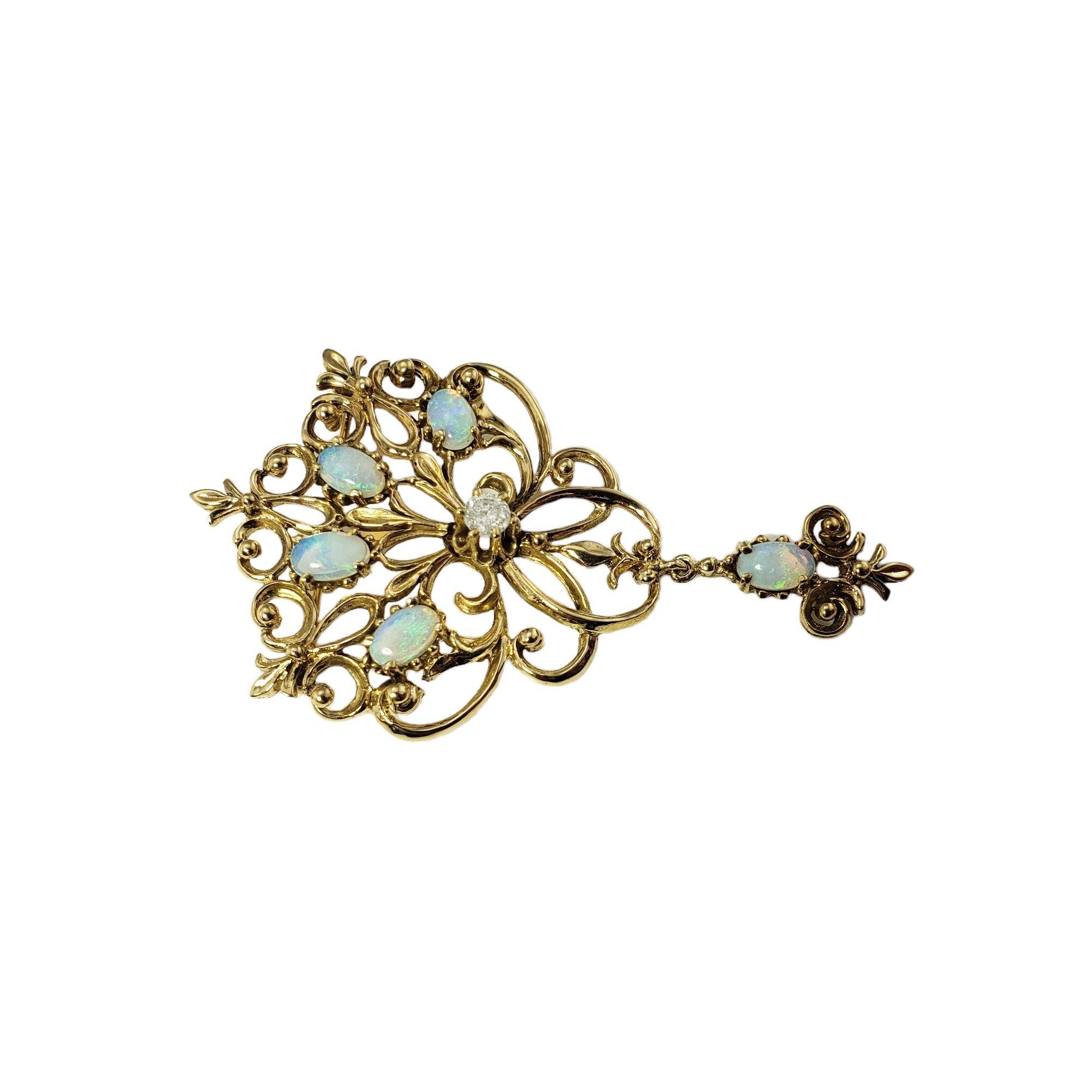 Women's 14 Karat Yellow Gold Opal and Diamond Brooch / Pin For Sale