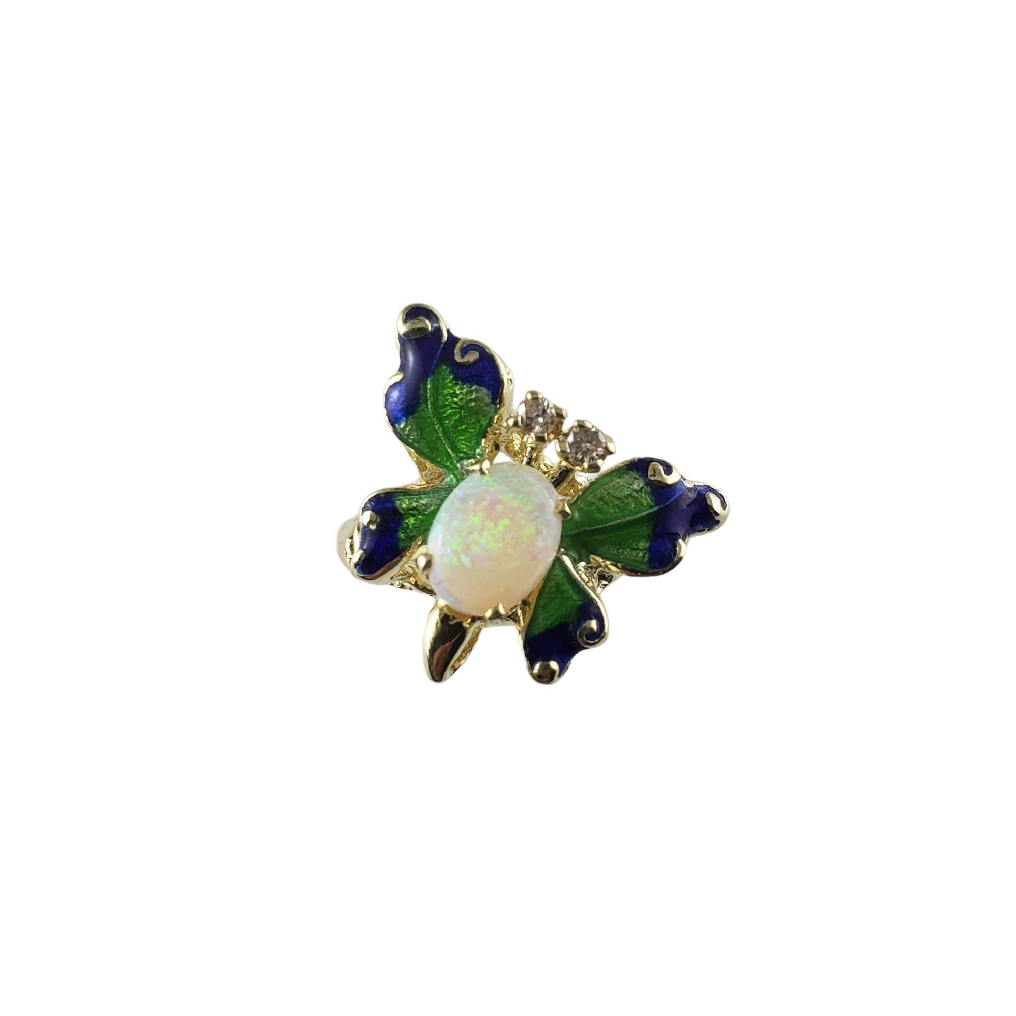 Women's 14 Karat Yellow Gold Opal and Diamond Butterfly Ring Size 7.25 For Sale