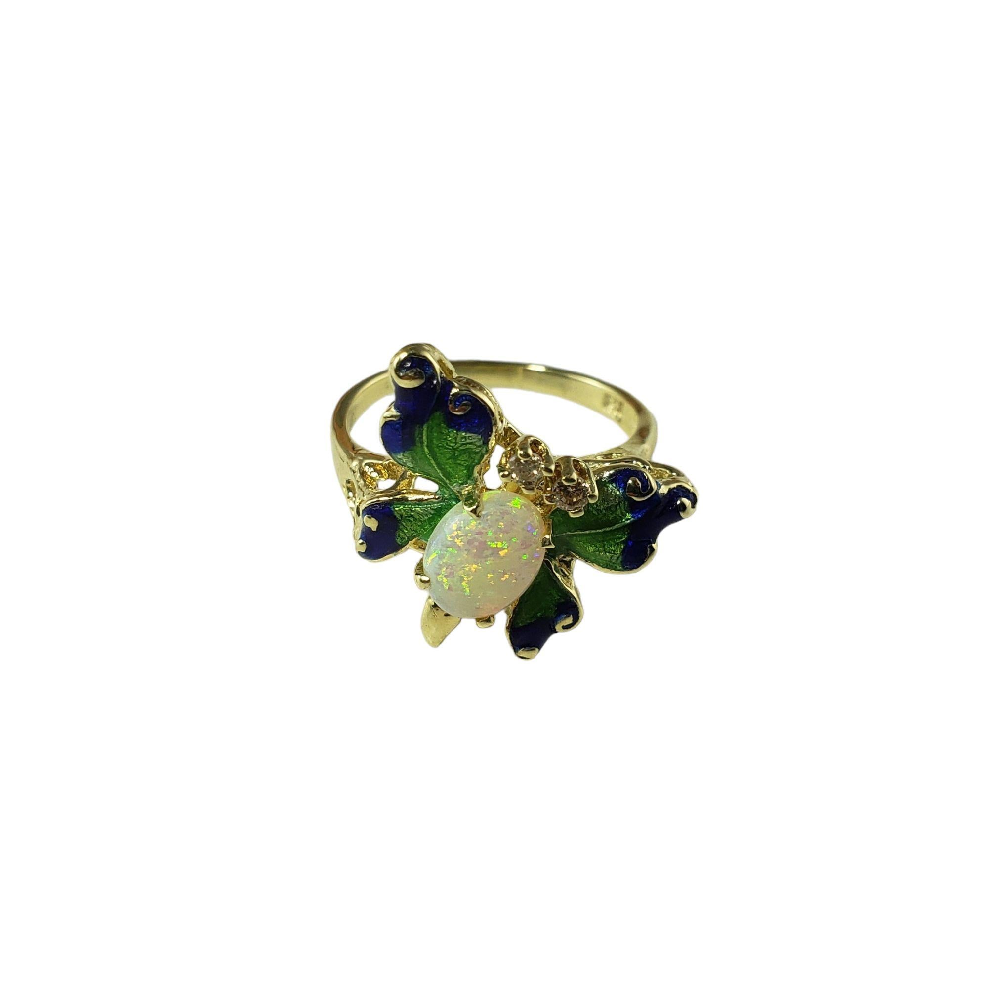 14 Karat Yellow Gold Opal and Diamond Butterfly Ring Size 7.25 For Sale 2