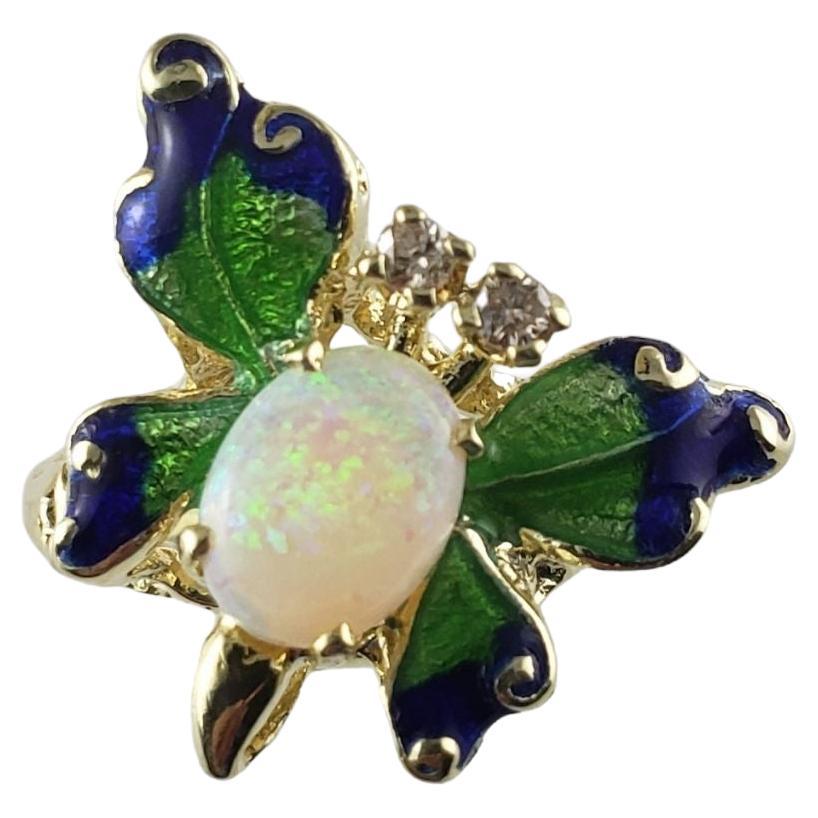 14 Karat Yellow Gold Opal and Diamond Butterfly Ring Size 7.25