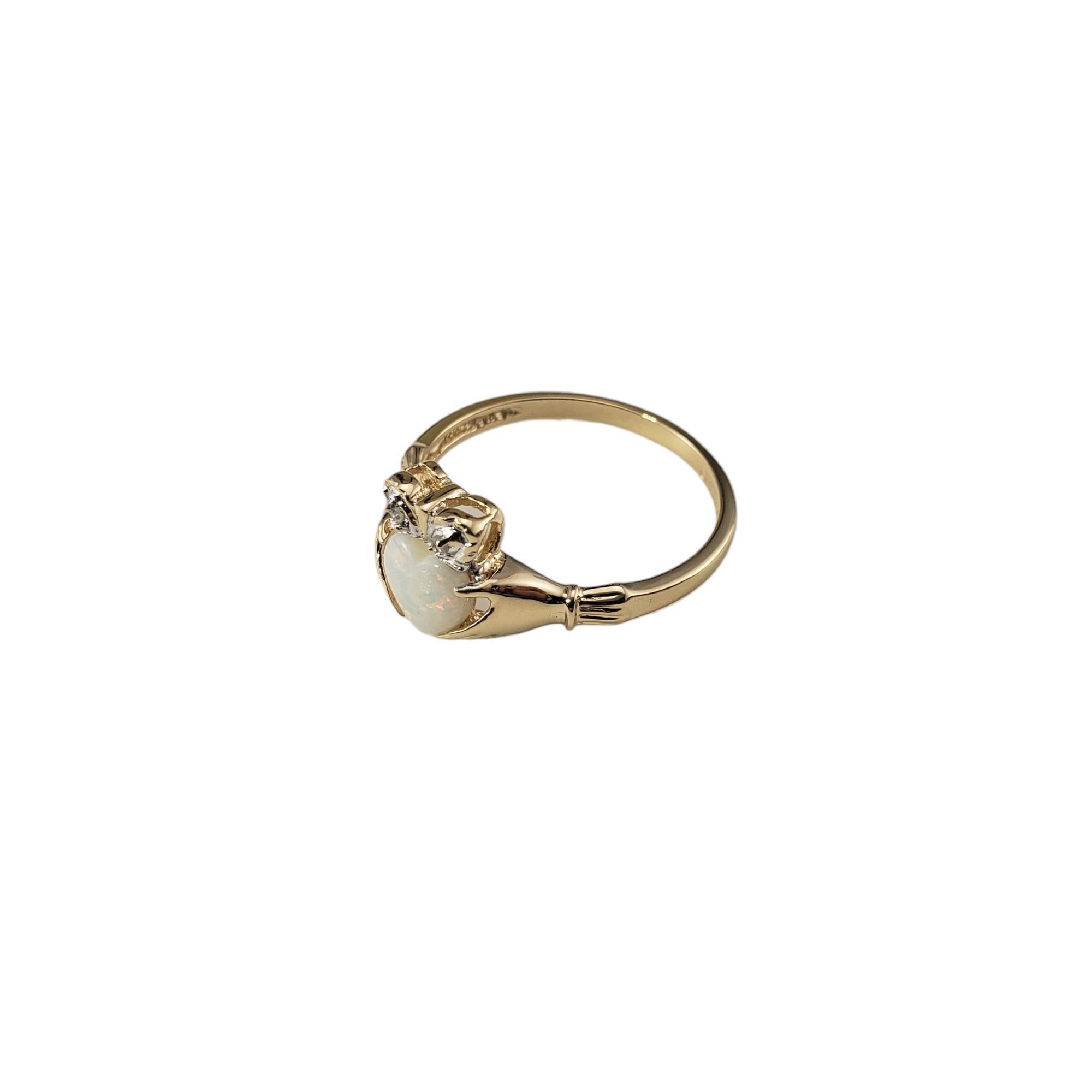 Heart Cut 14 Karat Yellow Gold Opal and Diamond Claddagh Ring size 7.25 #16859