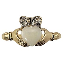 14 Karat Gelbgold Opal und Diamant Claddagh Ring Größe 7,25 #16859
