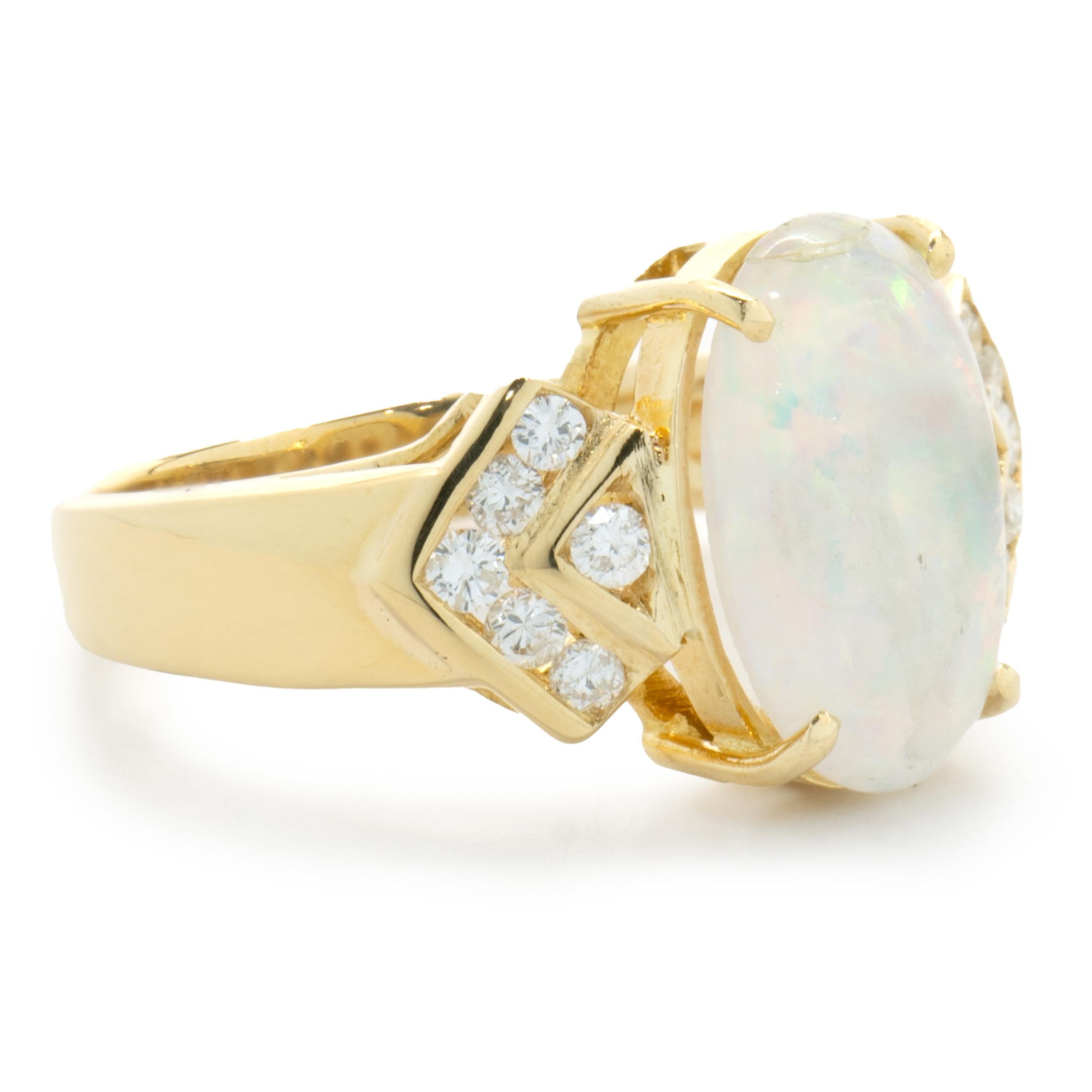 Oval Cut 18 Karat Yellow Gold Opal and Diamond Cocktail Ring For Sale