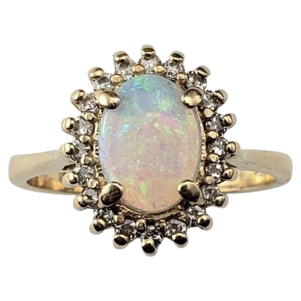 14 Karat Yellow Gold Opal and Diamond Halo Ring Size 5.5 #20937