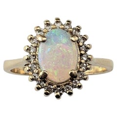 14 Karat Gelbgold Opal und Diamant Halo Ring Größe 5,5 #20937