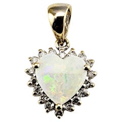 14 Karat Yellow Gold Opal and Diamond Heart Pendant