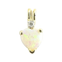 14 Karat Yellow Gold Opal and Diamond Heart Pendant