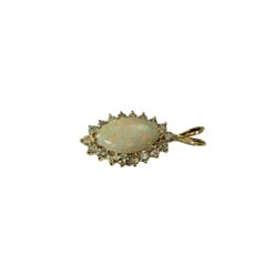 14 Karat Yellow Gold Opal and Diamond Pendant Necklace #20701