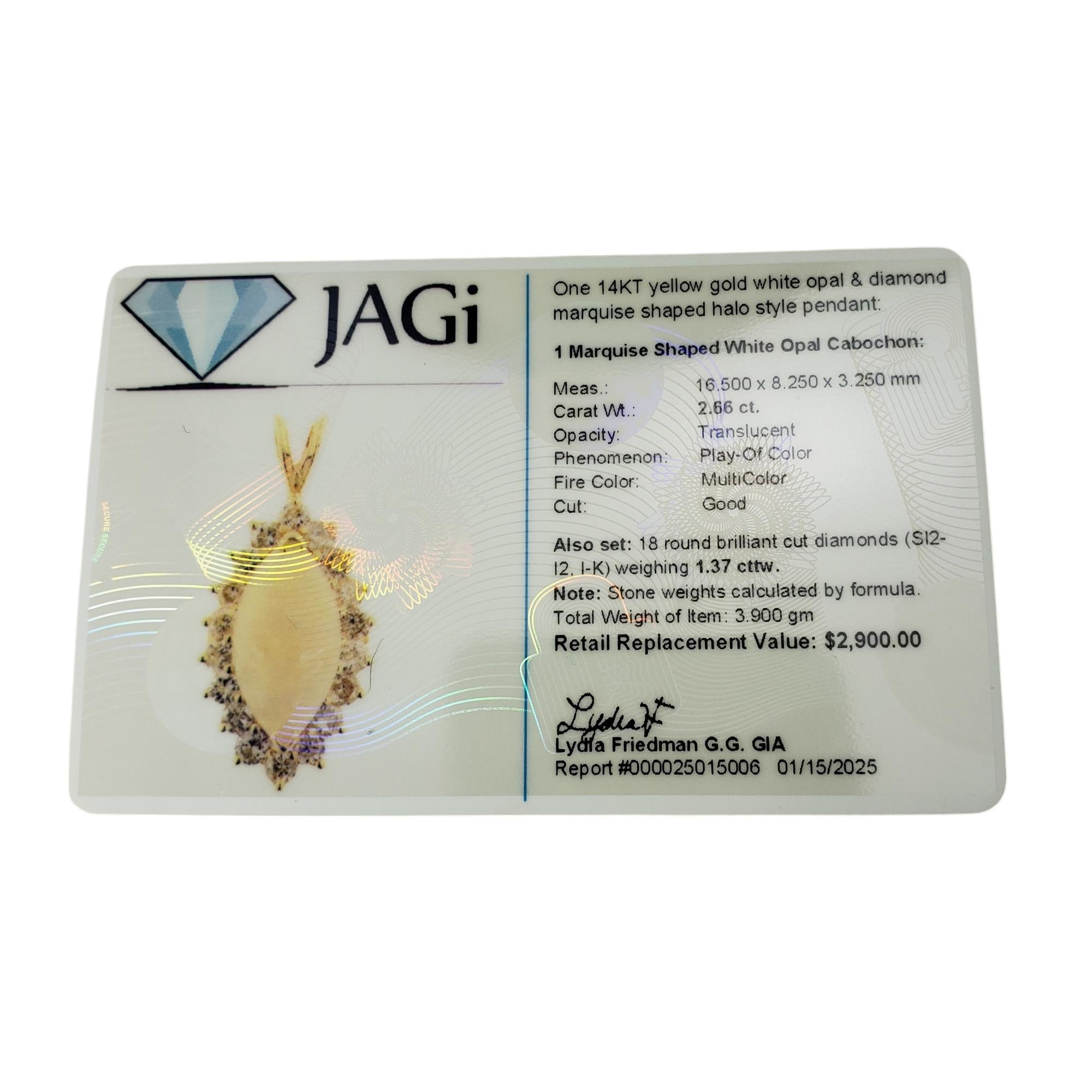 Collier pendentif en or jaune 14 carats avec opale et diamants n° 20701 en vente 3